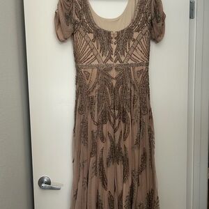 Mac Duggal Beaded Taupe Gown